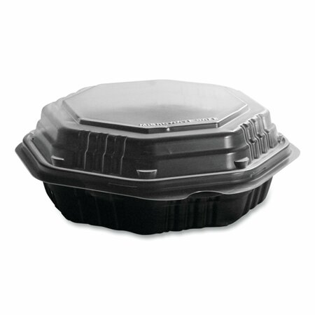 SOLO OctaView Hinged-Lid Hot Food Containers, 6.3 x 1.2 x 1.2, Black/Clear, Plastic, 200PK 806012-PP94